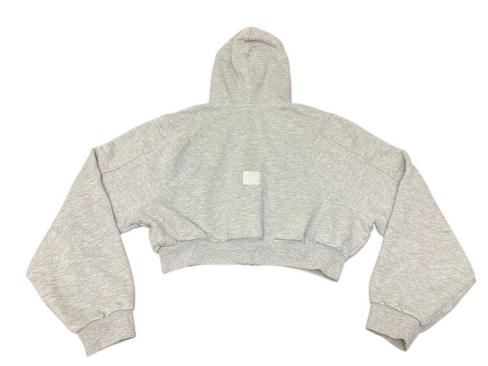 Alo Yoga Women’s Gray Cropped Zip Hoodie – Size M